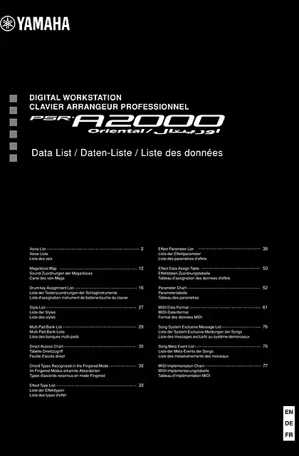yamaha雅马哈PSR-A2000 Data List
